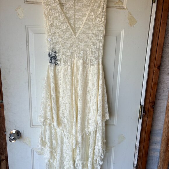 R.Vivimos Womens Sleeveless Backless Asymmetrical Layered Lace Long Dress - Picture 2 of 3